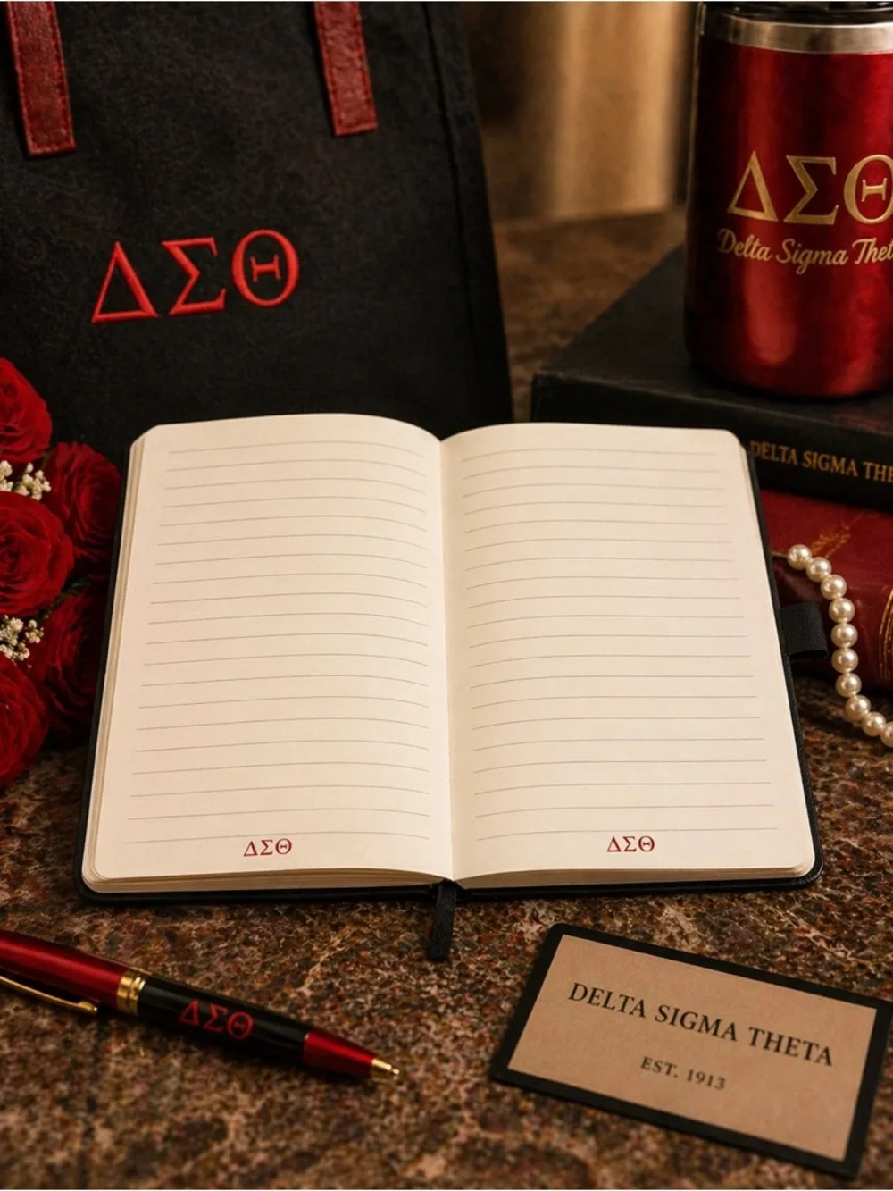 Black Journal with Red Sorority Accents